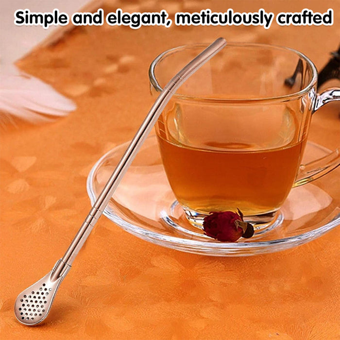 5 Pcs Straw Spoons with Removable Filter 18cm Stainless Steel
