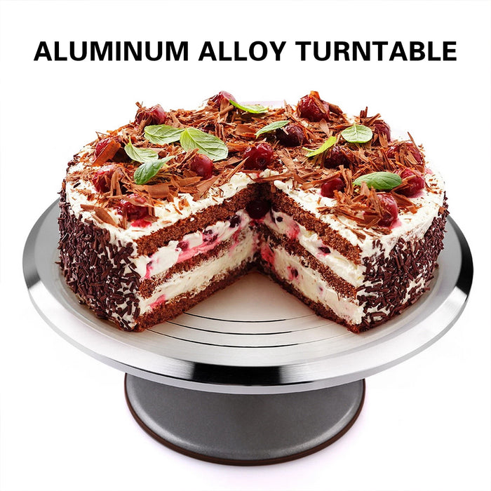 Cake Turntable Aluminum Alloy 31cm with Silicone Base Silver