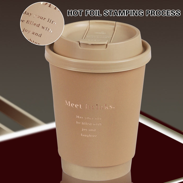 50 Pcs Coffee Paper Cups with Lids Matte Brown 330ml 380ml 500ml