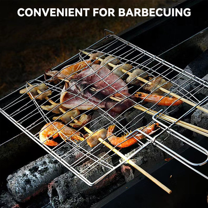 Iron BBQ Net Clamp with Wooden Handle Fish and Square Shape 2 Sizes