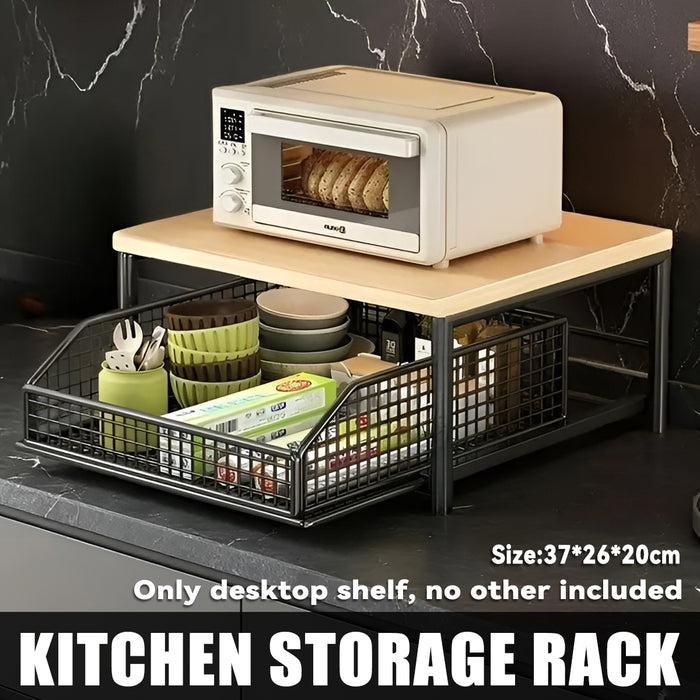 Kitchen Countertop Storage Rack With Drawer Iron Wood