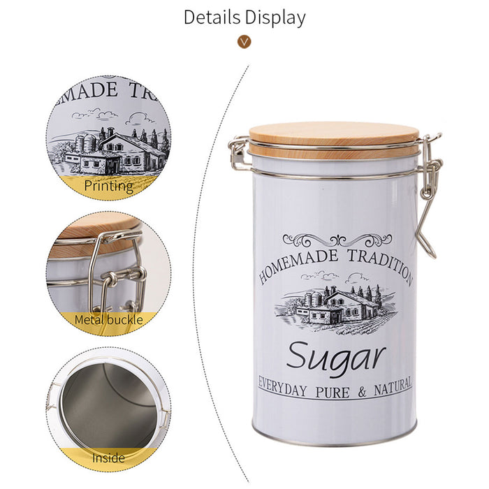 3PCS White Tinplate Coffee Tea Sugar Storage Jar Set