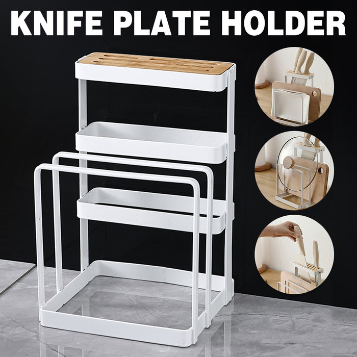 Kitchen Storage Rack Iron Bamboo Multi Slot Holder 21.4cm