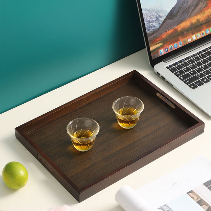 Bamboo Tea Serving Tray Walnut Colour with Handles
