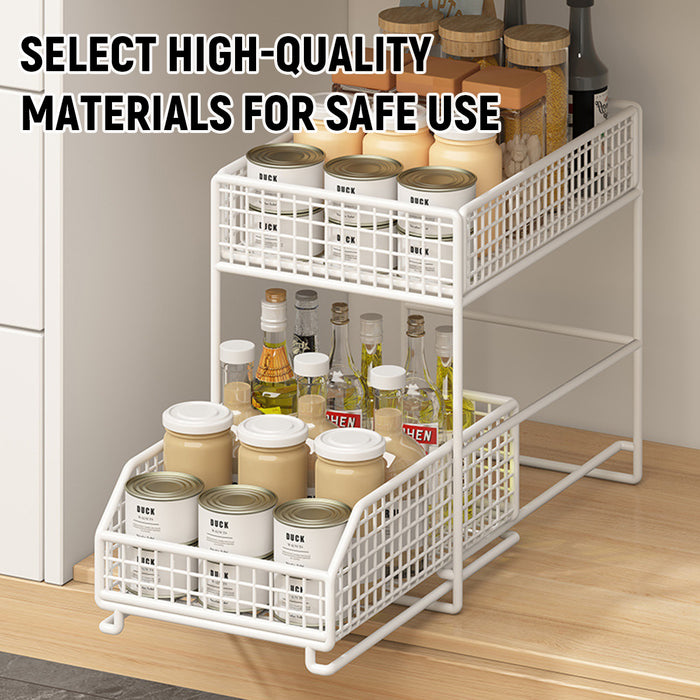 Pull-Out Storage Shelf Two-Tier White Wireframe Organizer