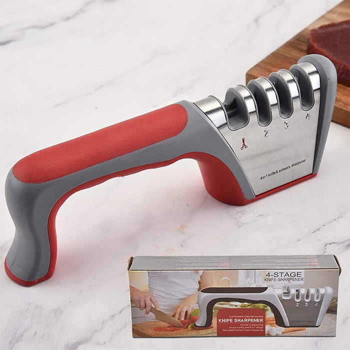 Four Stage Knife Sharpener Non Slip Handle ABS 23.5cm