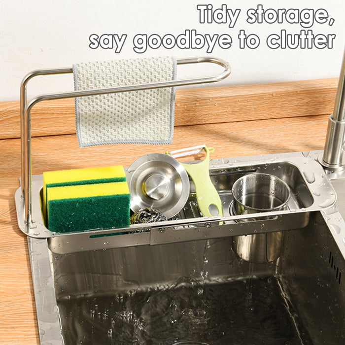 Retractable Sink Draining Rack With Filter Cup Silver Black