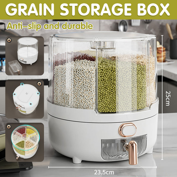 Rotating Rice Storage Container with Button Dispenser
