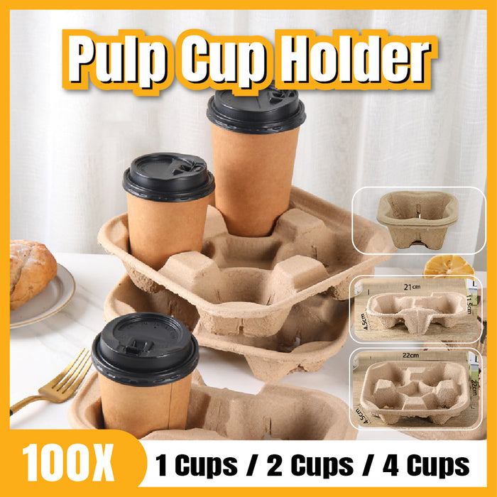 100 Pcs Recycled Paper Pulp Cup Tray 2 4 Cup Carrier