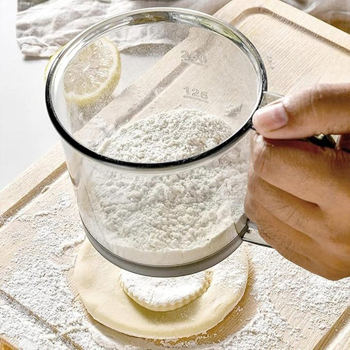 Semi-Automatic Handheld Flour Sifter with Fine Mesh for Baking and Straining
