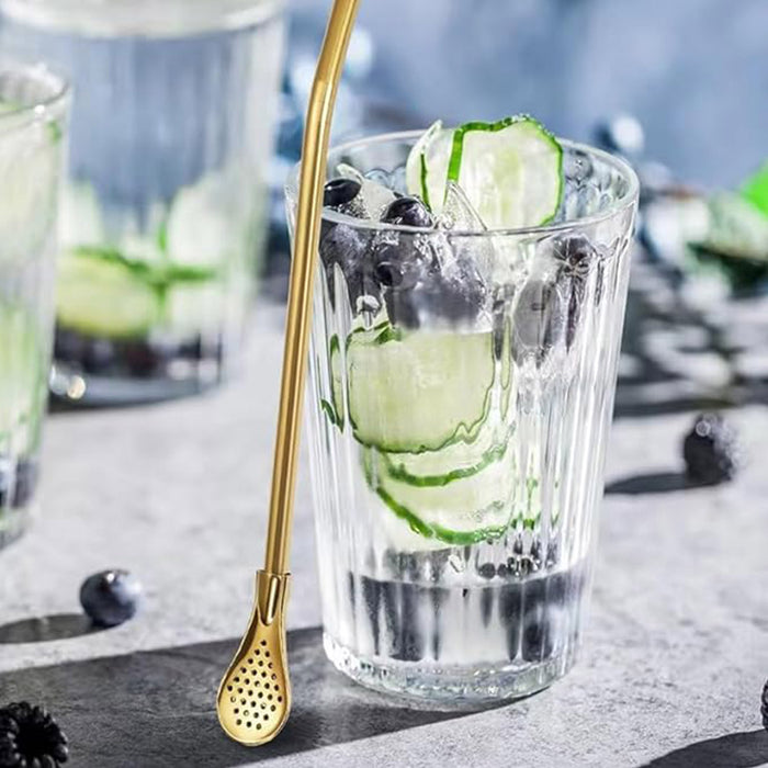 5 Pcs Straw Spoons with Removable Filter 18cm Stainless Steel