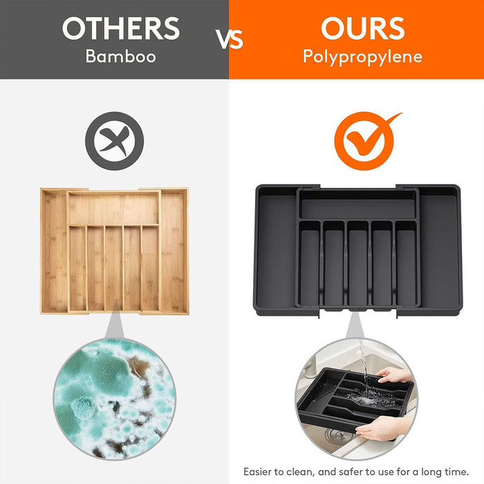 Expandable Utensil Tray Adjustable 33cm to 57cm Black Grey