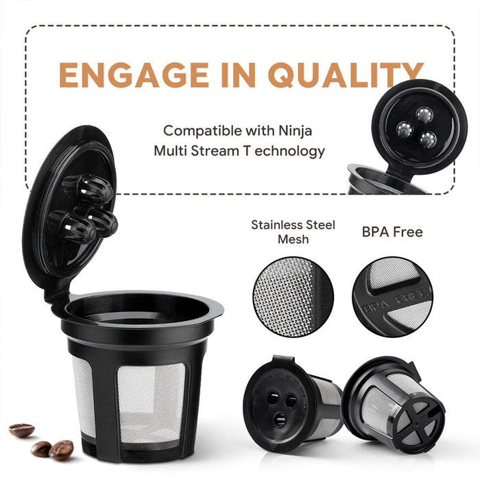 4 Pcs Reusable K-Cup Capsules Three-Hole for Ninja Dual Brew