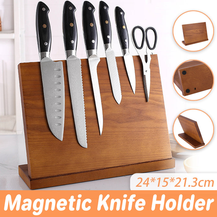 Wooden Magnetic Knife Holder with Non-Slip Base Stand
