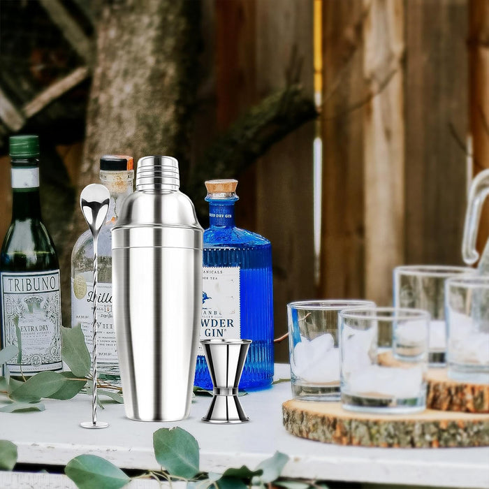 3 Pcs Stainless Steel Cocktail Shaker Set 750ML with Jigger
