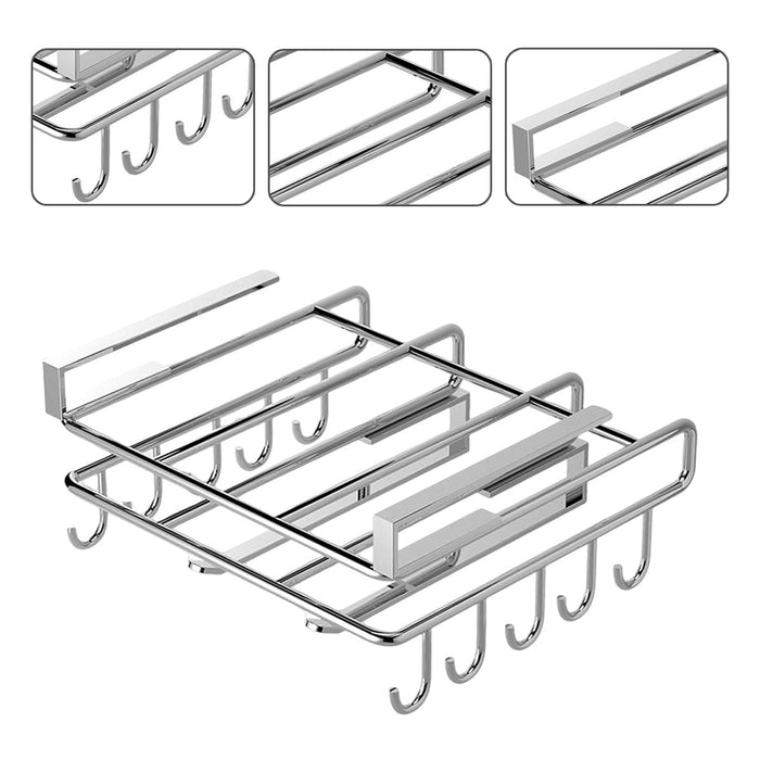 Cabinet Hanging Storage Rack Carbon Steel Silver With Hooks