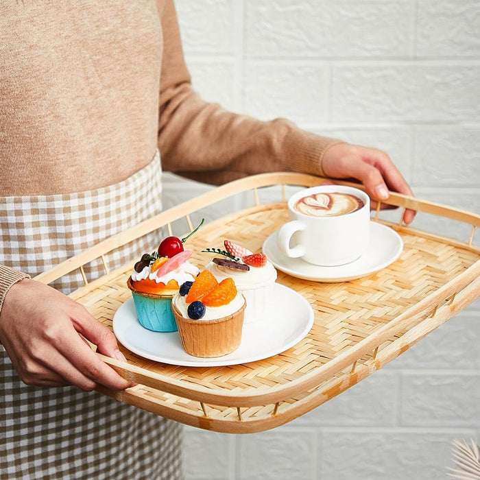 Natural Rattan Woven Pastry Tray Japanese Style Bread Basket Multiple Sizes