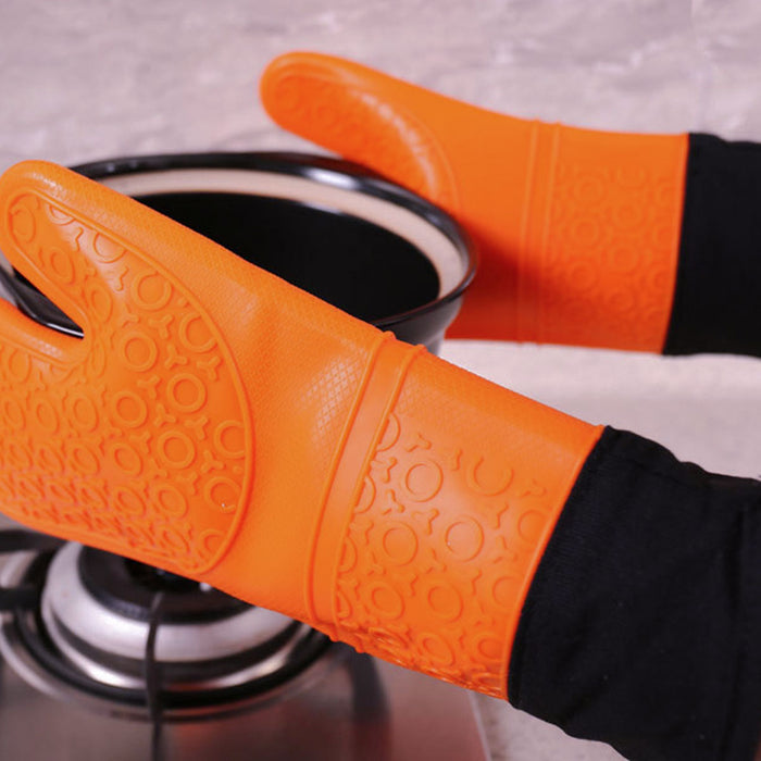 2 Pcs Insulated Oven Mitts Heat-Resistant Silicone with Lining