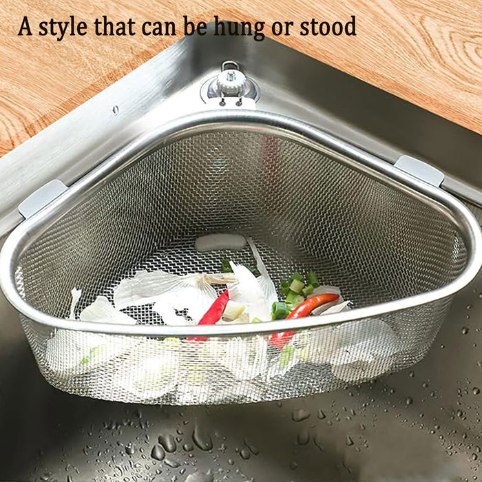 Stainless Steel Triangle Sink Drain Basket Fine Mesh With Suction Cup