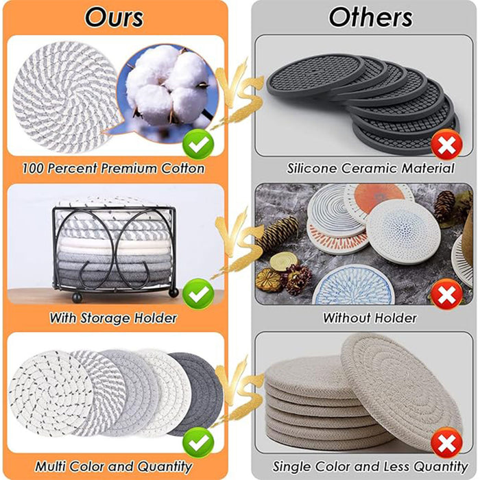 8pcs Round Cotton Woven Coaster, Dining Table Mat