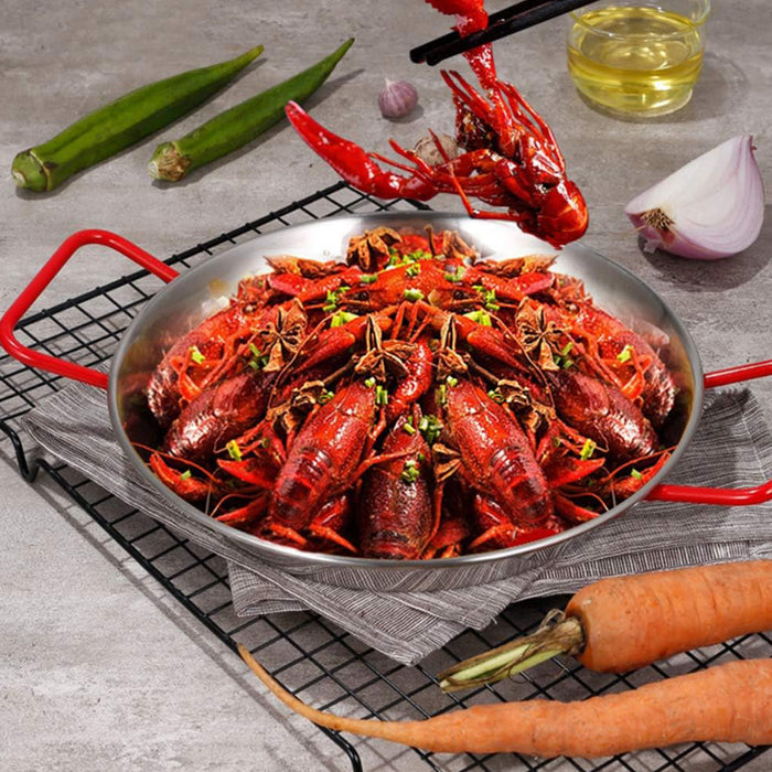 Stainless Steel Seafood Plate with Red Handle 304 Food-Grade 24 to 30 cm