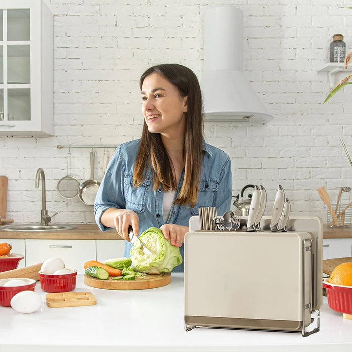 1 Pc Draining Countertop Knife Cutlery Storage Rack Coffee Brown