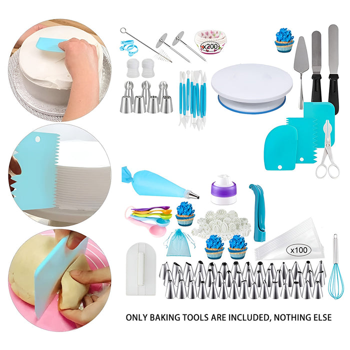 420 Pcs Cake Decorating Kit with 11in Turntable Blue Silver