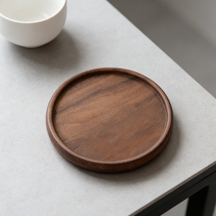 4 Pcs Round Wooden Coaster Set Heat Resistant Natural Wood Grain 8.8 cm