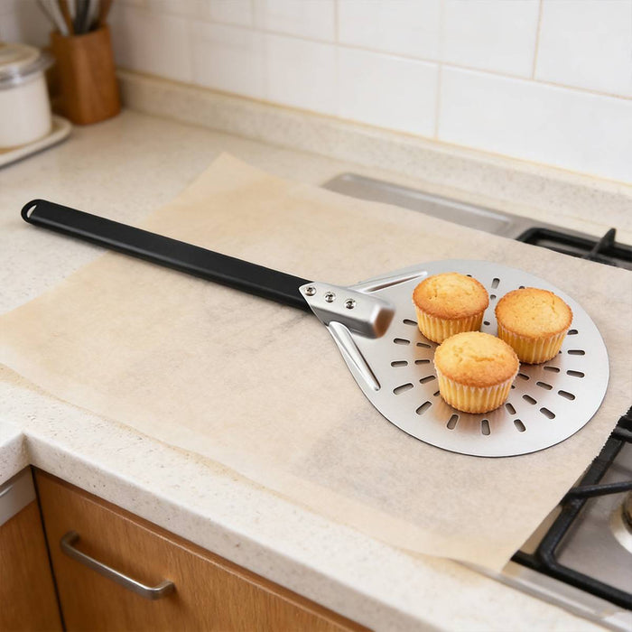 304 Stainless Steel Perforated Pizza Peel with Wooden Handle 3 Sizes 7 in / 8 in / 9 in