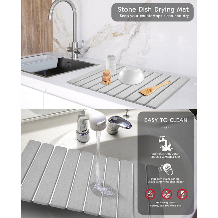 Diatom Mud Foldable Dish Drying Pad Non-Slip Absorbent Kitchen Mat 60x39cm