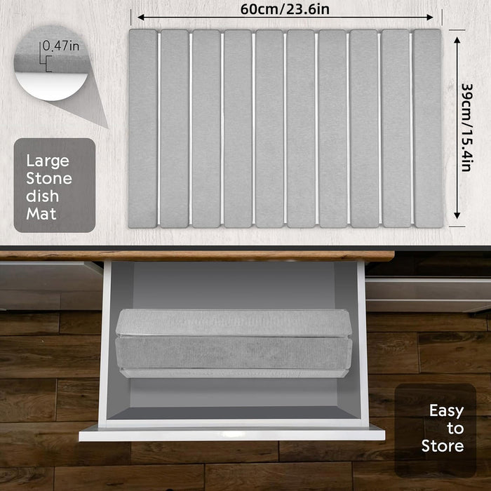 Diatom Mud Foldable Dish Drying Pad Non-Slip Absorbent Kitchen Mat 60x39cm