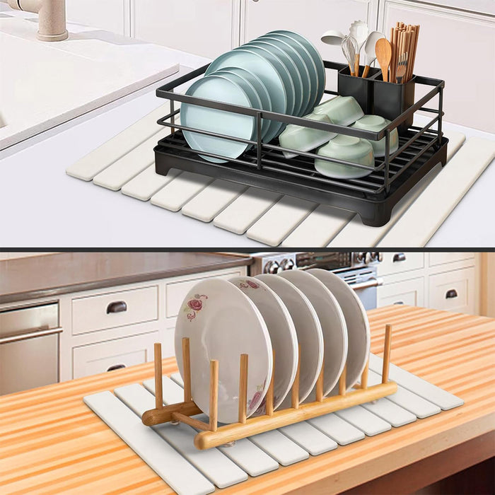 Diatom Mud Foldable Dish Drying Pad Non-Slip Absorbent Kitchen Mat 60x39cm