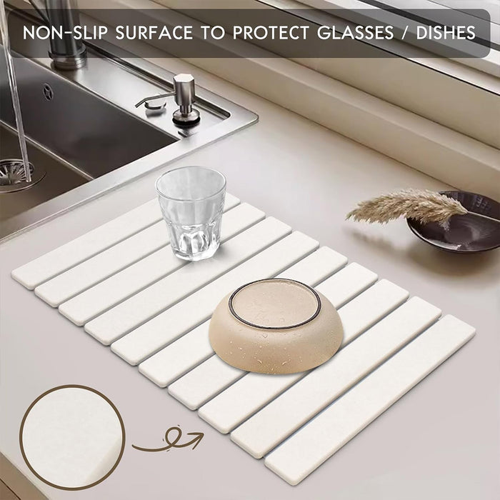 Diatom Mud Foldable Dish Drying Pad Non-Slip Absorbent Kitchen Mat 60x39cm