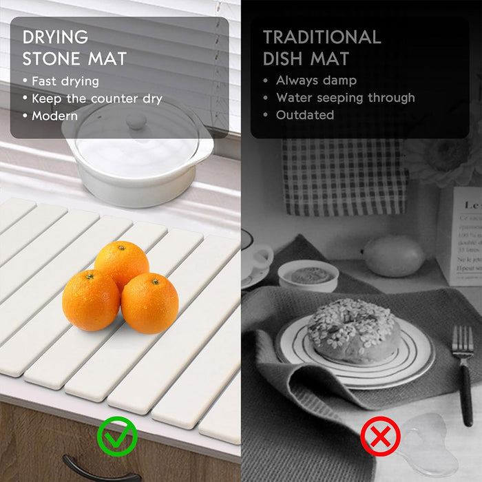 Diatom Mud Foldable Dish Drying Pad Non-Slip Absorbent Kitchen Mat 60x39cm