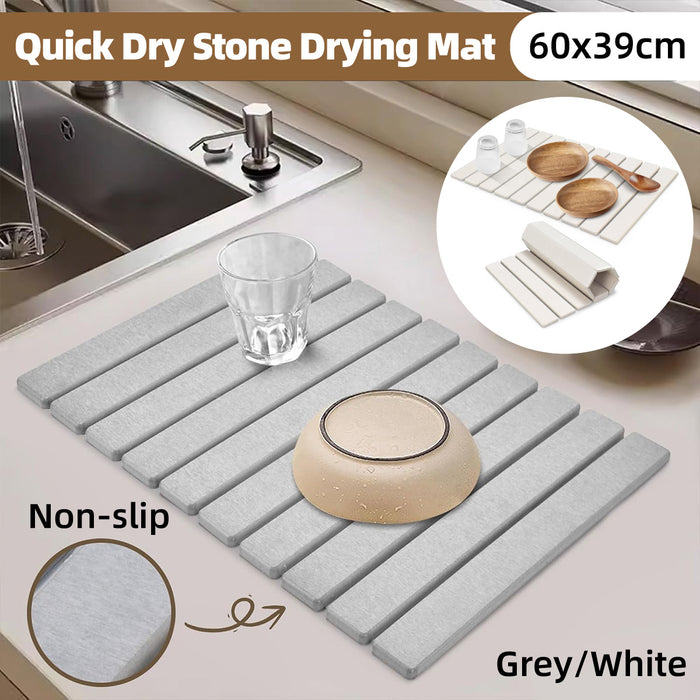 Diatom Mud Foldable Dish Drying Pad Non-Slip Absorbent Kitchen Mat 60x39cm