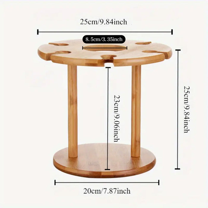 6-Hook Bamboo Wine Glass Holder Inverted Hanging Rack