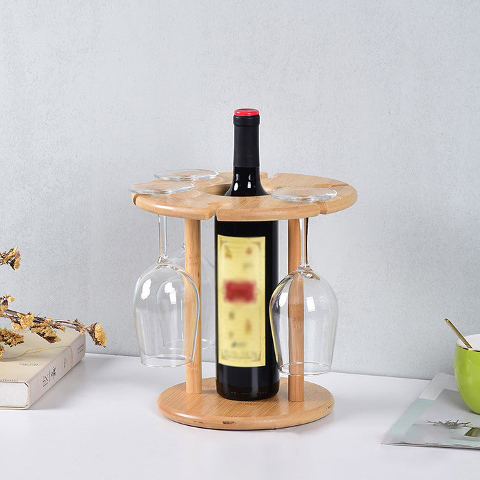 6-Hook Bamboo Wine Glass Holder Inverted Hanging Rack