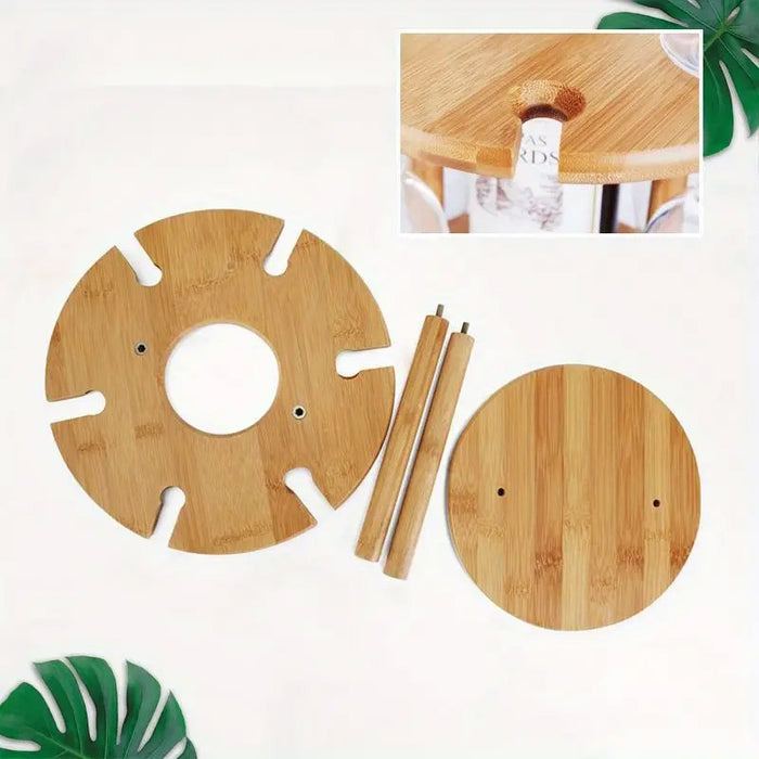 6-Hook Bamboo Wine Glass Holder Inverted Hanging Rack