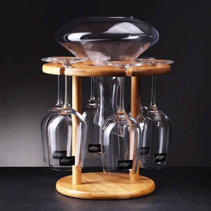6-Hook Bamboo Wine Glass Holder Inverted Hanging Rack