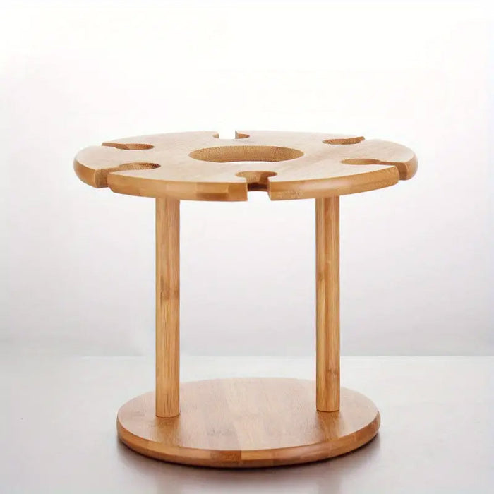 6-Hook Bamboo Wine Glass Holder Inverted Hanging Rack