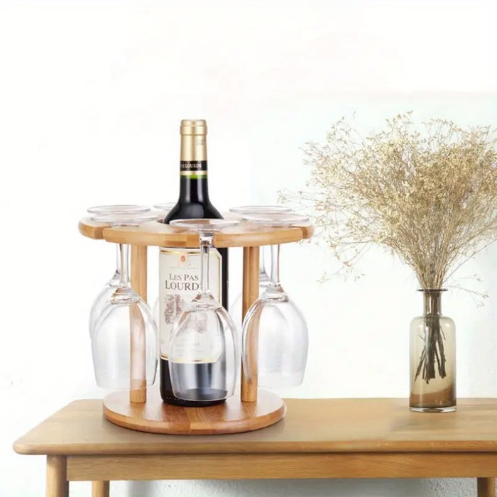 6-Hook Bamboo Wine Glass Holder Inverted Hanging Rack