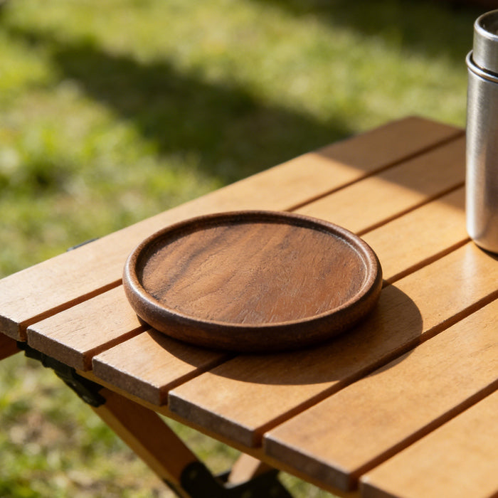 4 Pcs Round Wooden Coaster Set Heat Resistant Natural Wood Grain 8.8 cm