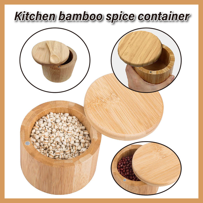 Bamboo Salt Box With Magnetic Swivel Lid And Spoon
