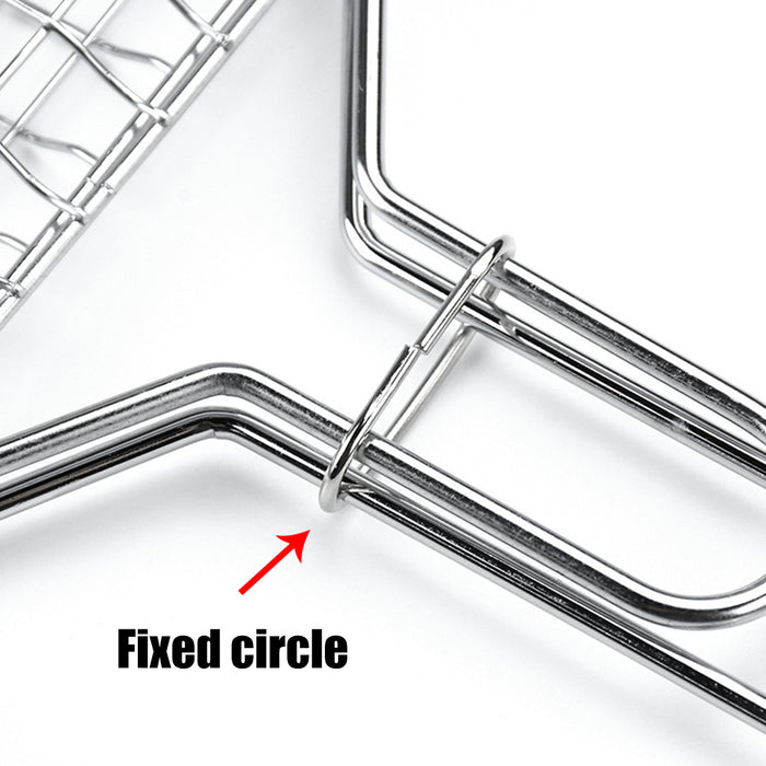 2 Pcs Electroplated Iron BBQ Net Clamp with Wooden Handle Square Mesh