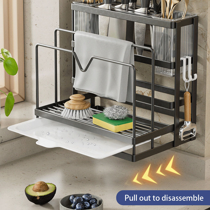 Kitchen Knife Rack Carbon Steel No Drill With Drip Tray