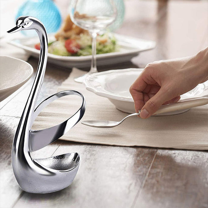2pcs Stainless Steel Swan Base Vertical Plate Cutlery Holder for Fork & Spoon
