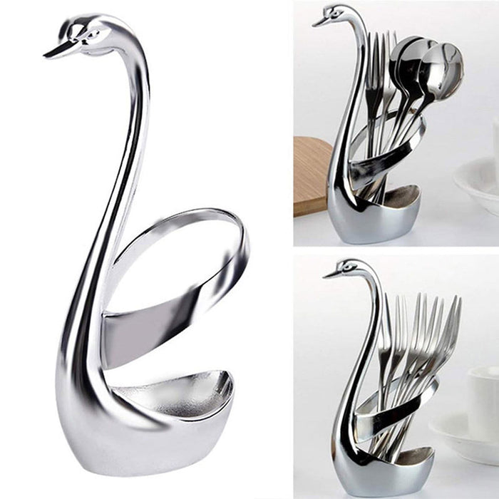 2pcs Stainless Steel Swan Base Vertical Plate Cutlery Holder for Fork & Spoon