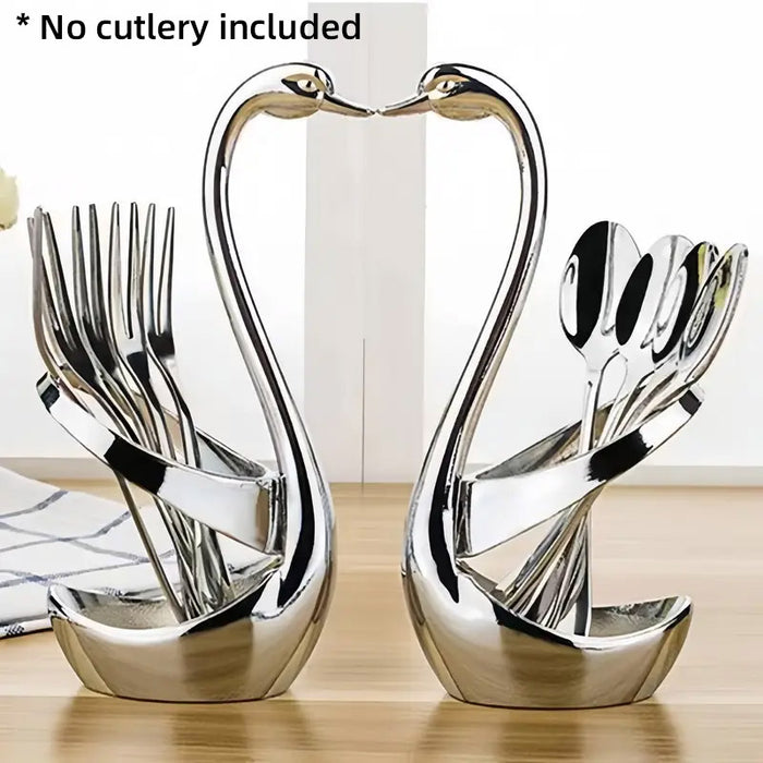 2pcs Stainless Steel Swan Base Vertical Plate Cutlery Holder for Fork & Spoon