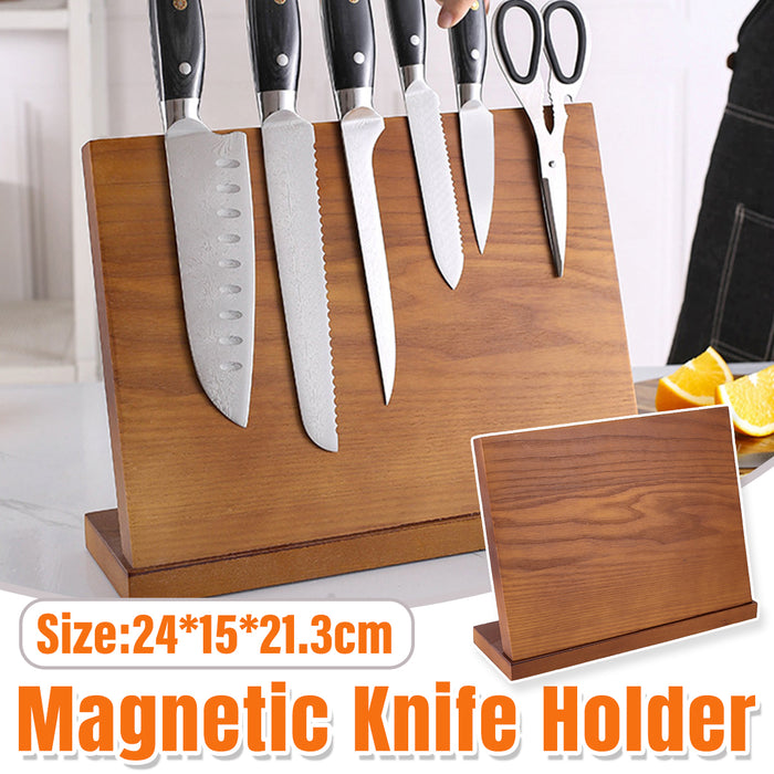 Wooden Magnetic Knife Holder with Non-Slip Base Stand