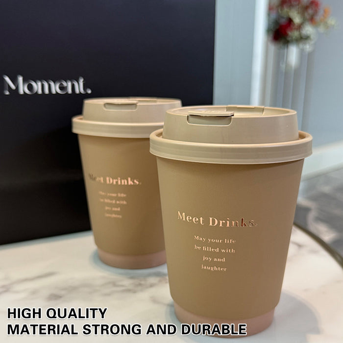 50 Pcs Coffee Paper Cups with Lids Matte Brown 330ml 380ml 500ml